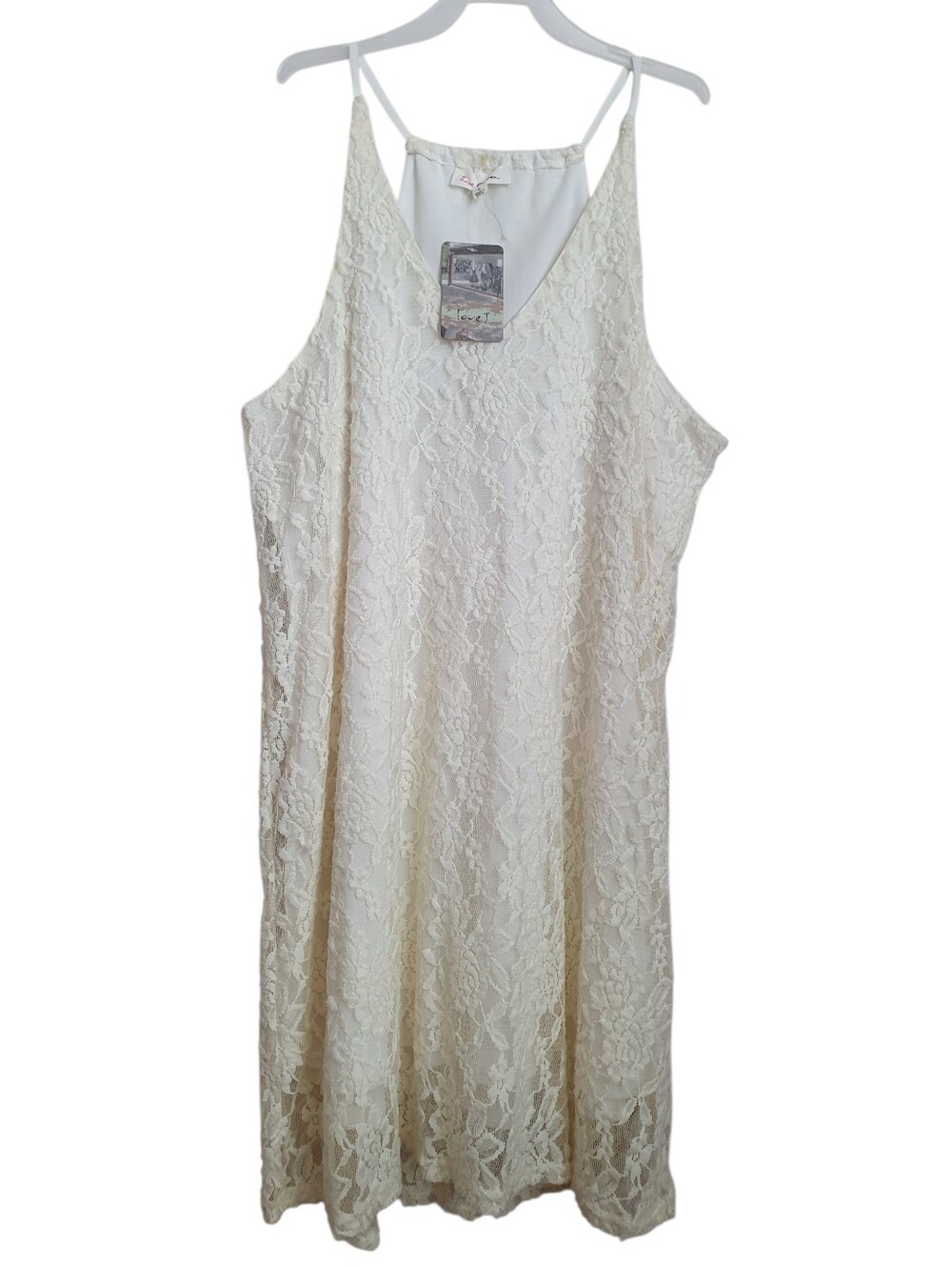 Love Andrea Juniors' Ivory V Neck Strap Lace Stretch Dress Size Large